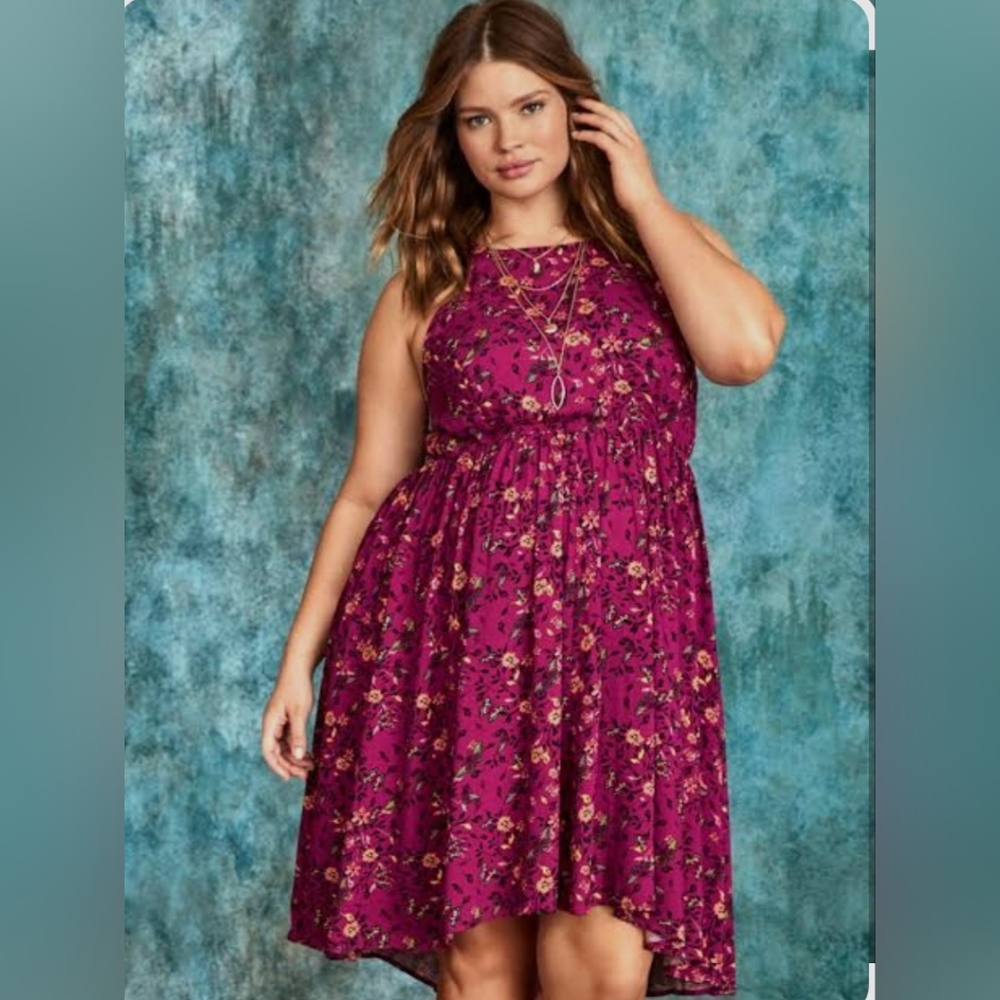 Torrid Pink High Low Butterfly Challis Dress 3X